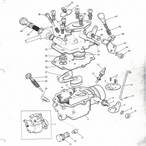 Zenith 28G-karburator p MF35 samt Fordson Dexta. Enkeltdele+tilbehr 