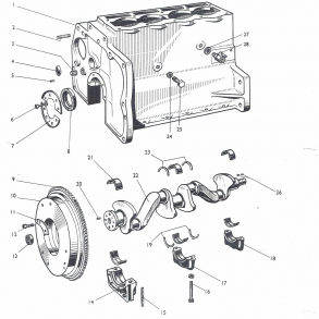 Motor-splittegning, benzin-motorer i Ferguson, MF35, MF135 samt Fordson Dexta
