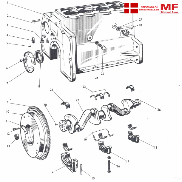 Motor-splittegning, benzin-motorer i Ferguson, MF35, MF135 samt Fordson Dexta