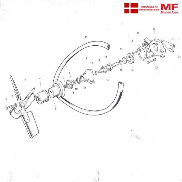 MF35Benzin: Vandpumpe+remskive+rem+baghus+tilbehr.