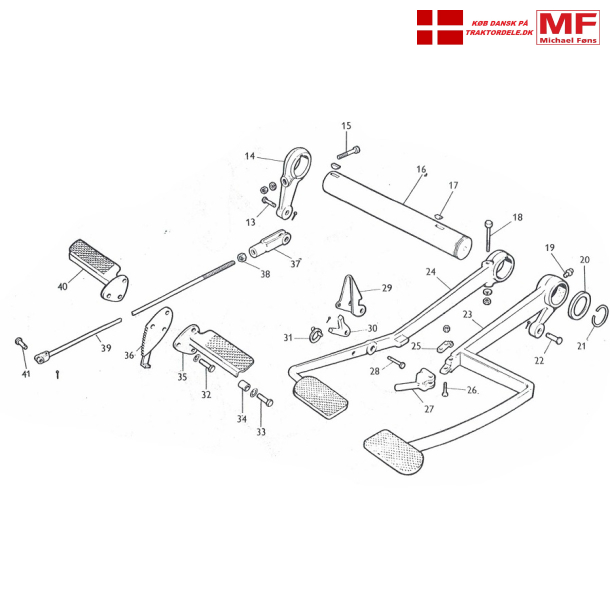 MF65; bremsepedaler, bsninger, aksler og lsdele