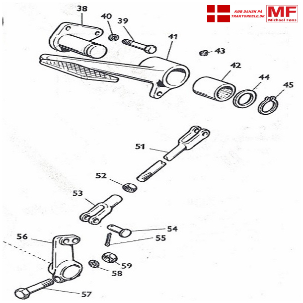 MF65-MF165-MF175-MF178; Koblingspedal, beslag, stnger, lsdele