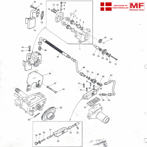 MF35 og MF65; Multi-Power-pumpe, rr, skifteventil og enkeltdele