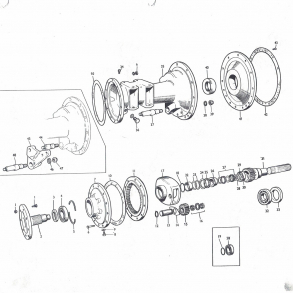 MF65; Bagaksel, lr, lejer, slutdrev og lsdele.