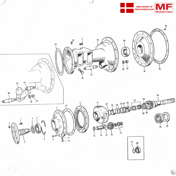 MF65; Bagaksel, lr, lejer, slutdrev og lsdele.