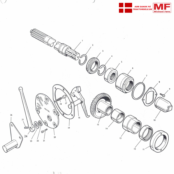 MF35-MF65; PTO-aksel, htte, leje og lsdele