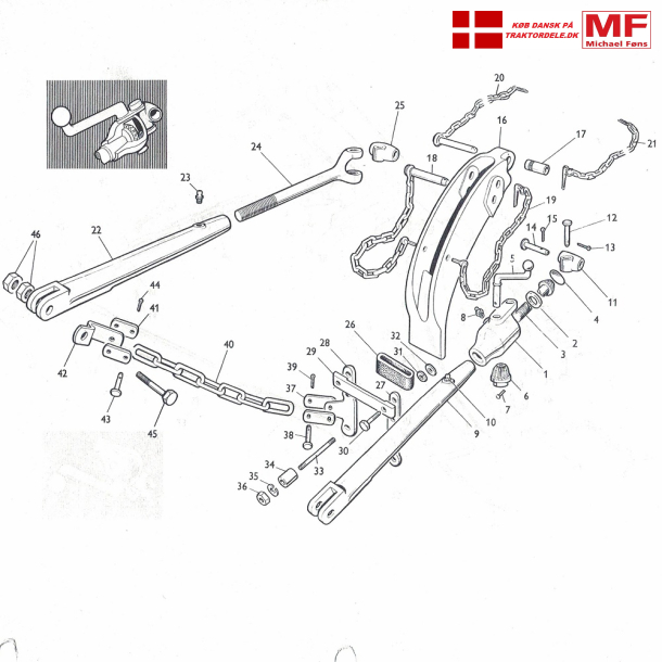 MF65; Normal-Duty lftespindler, slingrekder, topstangsgaffel samt lsdele.