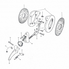 MF65; bremsesystem, bremseskiver, expander og enkeltdele