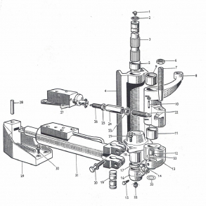 MF65; servostyrings-system, pedestal, aksler, bsninger, cylinder, ventil etc