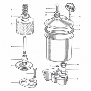 MF65; servostyringbeholder, filter og enkeltdele