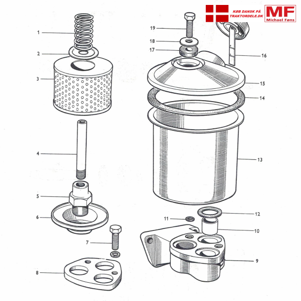 MF65; servostyringbeholder, filter og enkeltdele