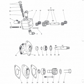 MF65; servopumpe, pakdse, leje samt enkeltdele