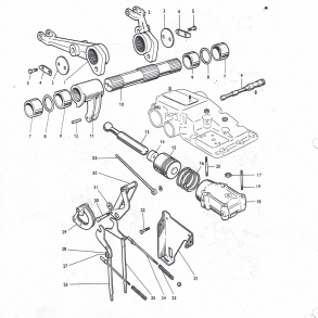 MF35 og MF65; lftearme, liftcylinder, dybdeautomatik og enkeltdele