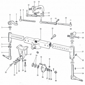 MF65 Heavy-Duty-forbro. Styrekugler, spindler, nav, forbro og enkeltdele.