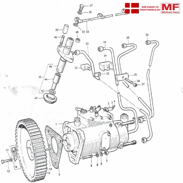 Split-tegning, MF65 dyse-holder, dyse-r�r og l�k-r�r etc.