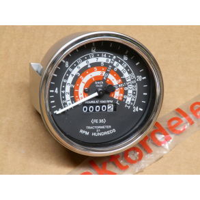 Traktormeter, kopi af det originale til MF35 fra 1958/59. Skala med km/t, og pto v. 1500rpm