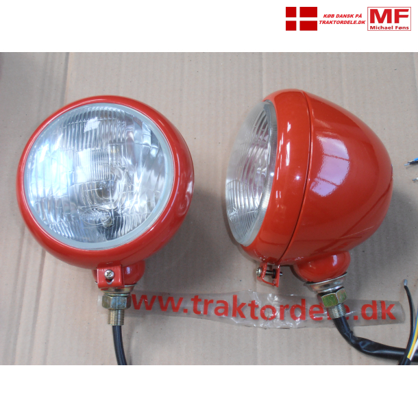 KVALITETS-Forlygte-st i RAL3002-rd. Med 12V prer+pos-lys. St til montering p arme eller i hjlm