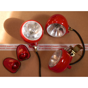 RESTAURERINGS-KVALITET: Lygtest, malet i MF-rd. Forlygter+baglygter+arbejdslygte