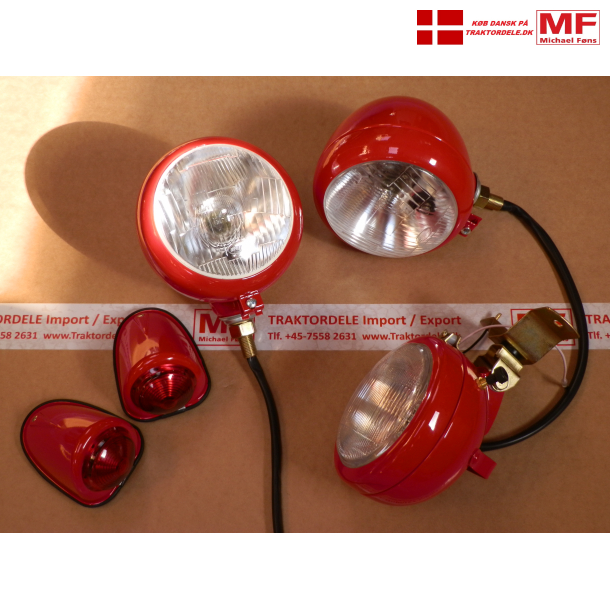 RESTAURERINGS-KVALITET: Lygtest, malet i MF-rd. Forlygter+baglygter+arbejdslygte